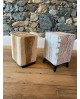 Tavolino / Comodino in tronco di legno vecchio e piedini in acciaio