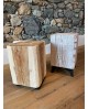 Tavolino / Comodino in tronco di legno vecchio e piedini in acciaio